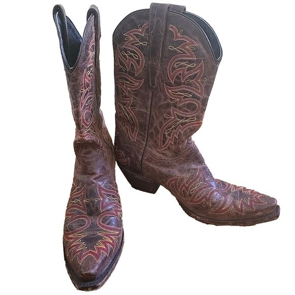 French's Western 12" Cowboy Boots 1100 Brown Embroidered Leather Women's Sz 9.5M - Picture 2 of 12